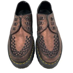 Dr. Martens Ashley Leather Platform Creeper Loafer Shoes Copper Bronze Metallic